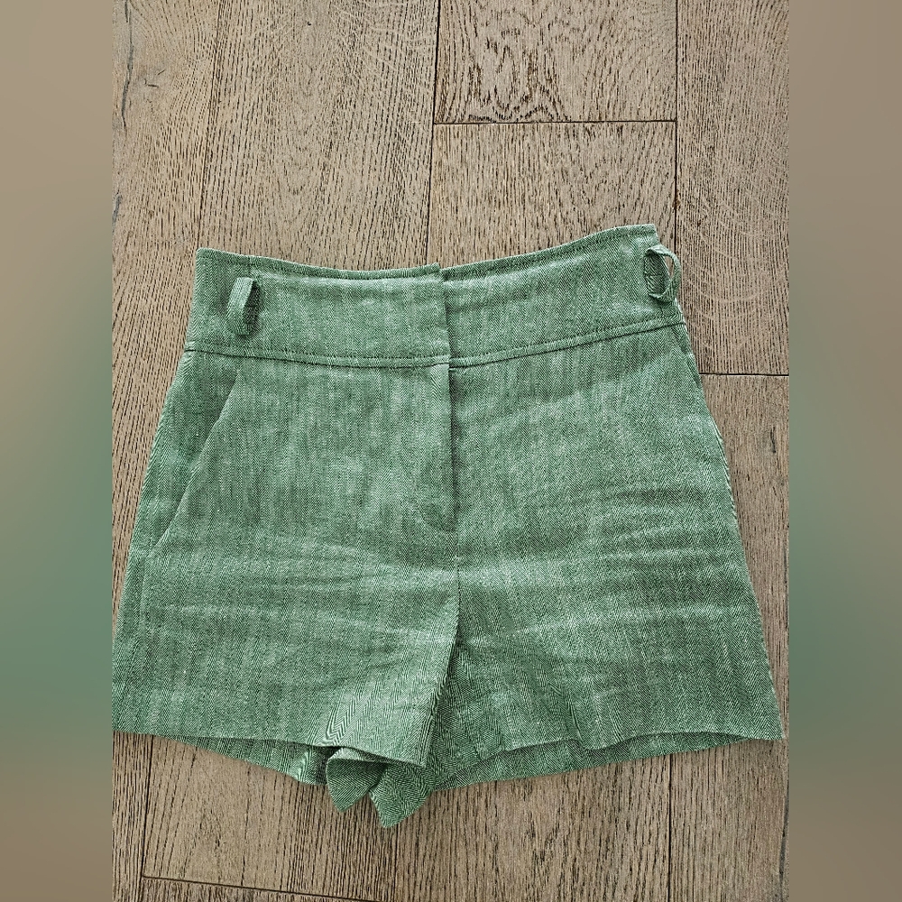 Veronica Beard Short Size 2 Sage Linen Flat Front High-Waisted